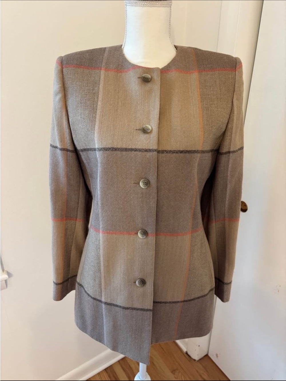 Women's Taupe Plaid Tailored Blazer
